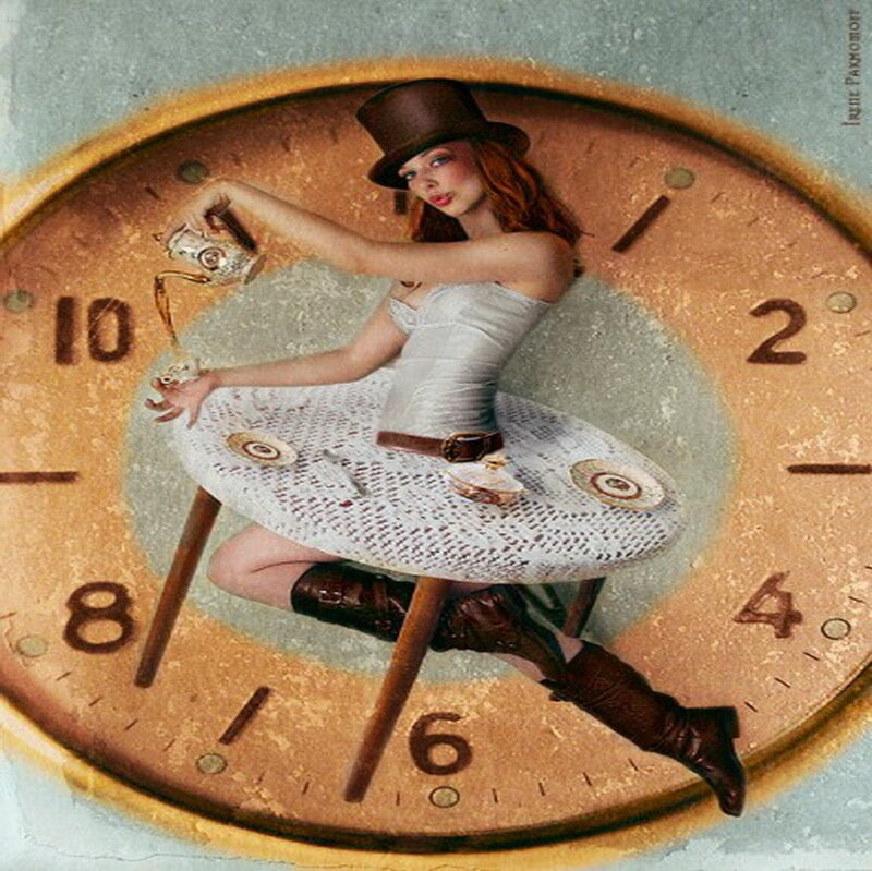 woman in clock with tea