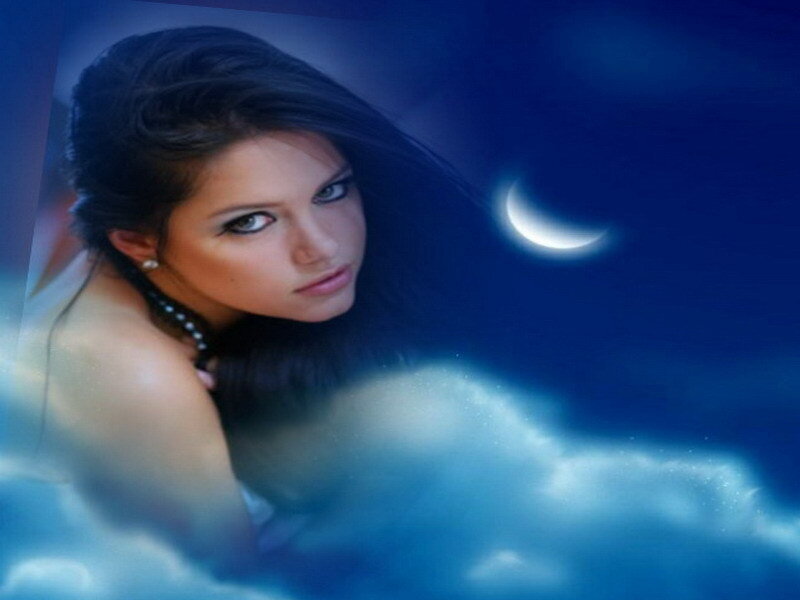 Woman in Clouds — Blue, Dreamy, Night
