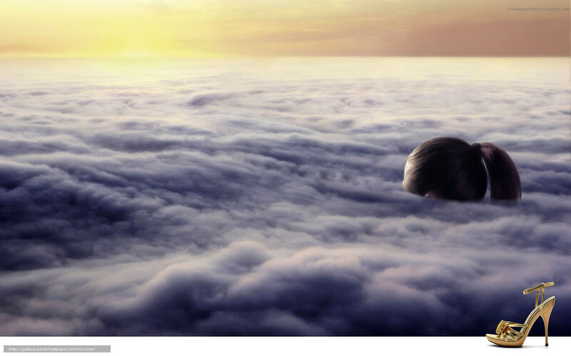 woman in clouds with high heels