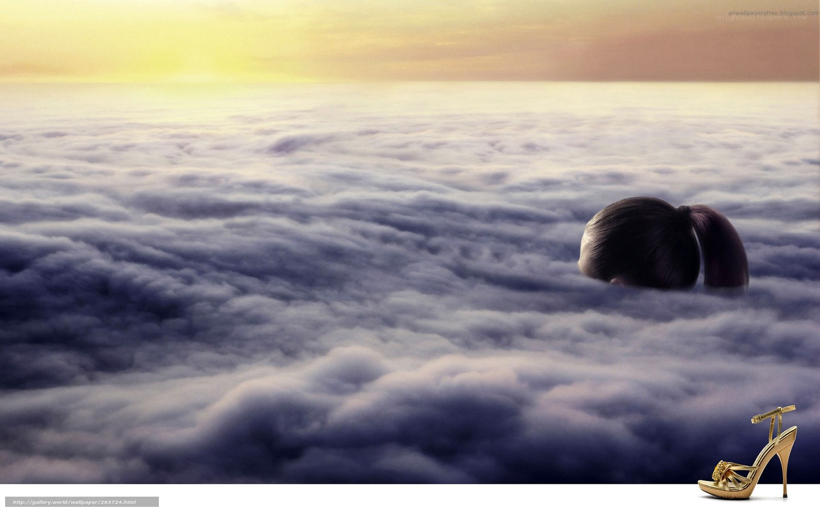 woman in clouds with high heels