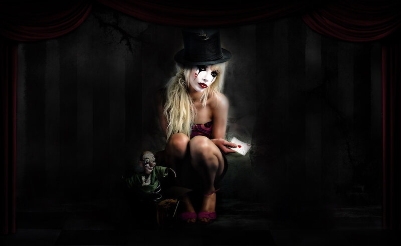 Woman in Clown Makeup — Black, Dramatic