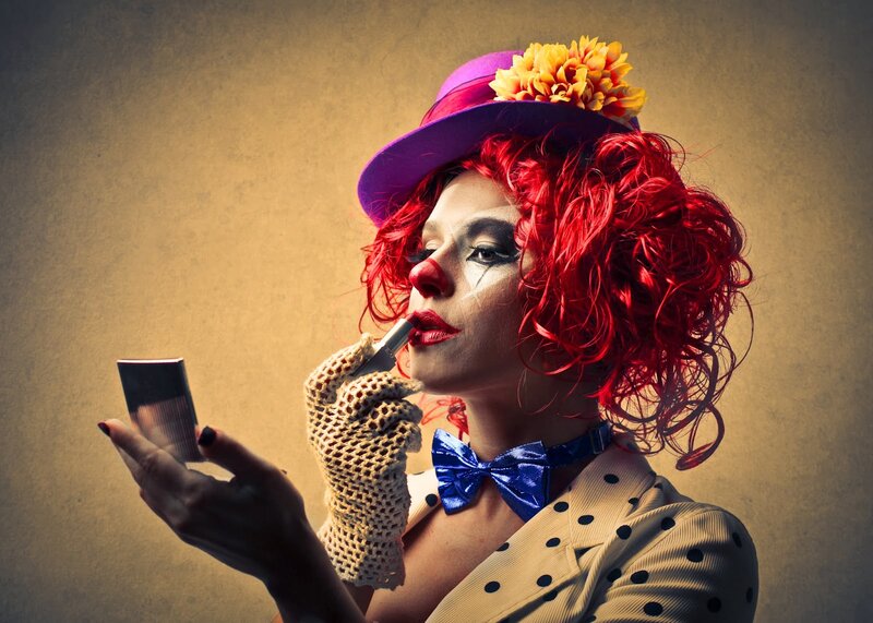Woman in Clown Makeup — Red