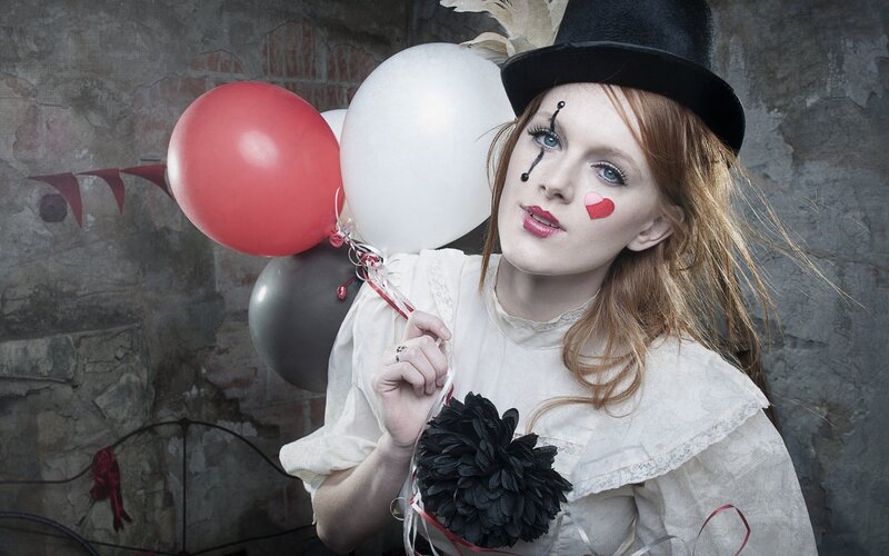 Woman in Clown Makeup — White, Dramatic