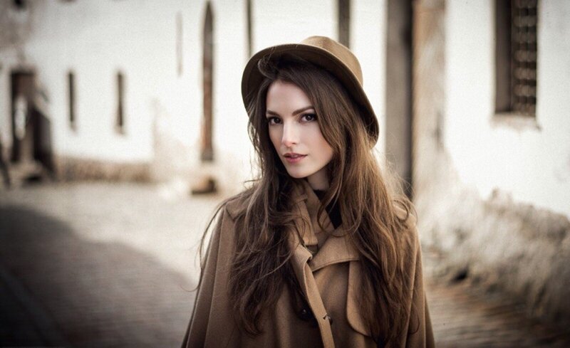 Woman in Coat and Hat — Brown, Dramatic