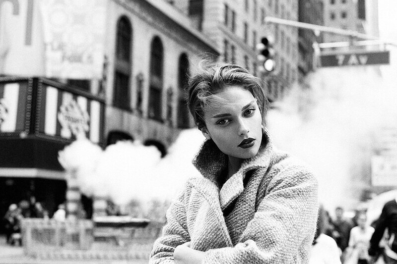Woman in Coat on Street — Black