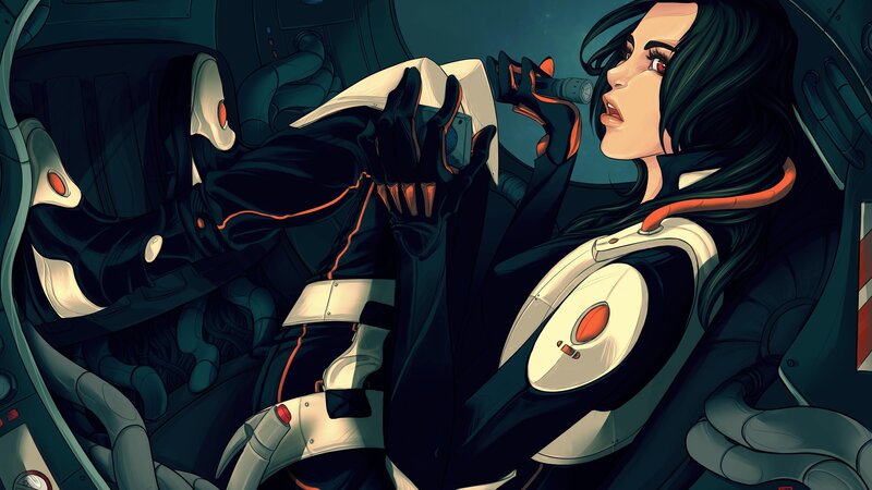 Woman in Cockpit — Black, Dramatic, Night