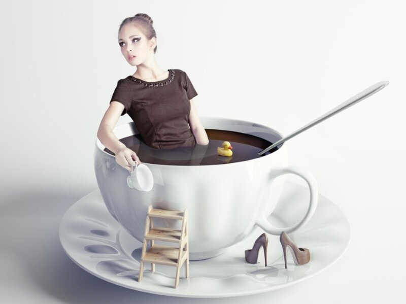 Woman in Coffee Cup — White