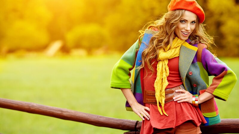 woman in colorful autumn outfit