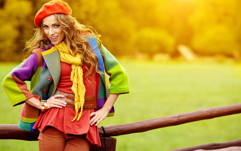 woman in colorful autumn outfit