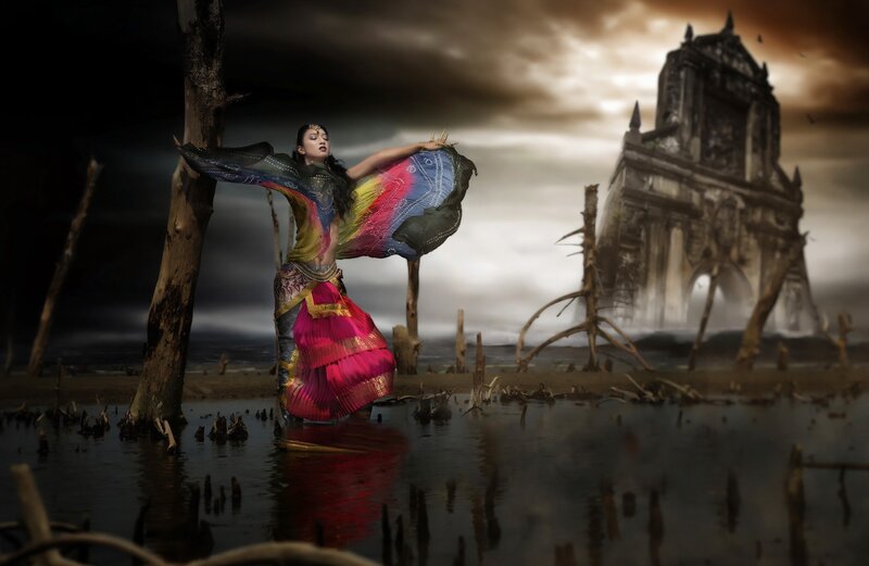 Woman in Colorful Dress — Black, Dramatic, Night, Digital Art