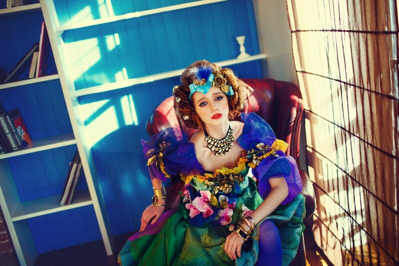 Woman in Colorful Dress — Blue, Dramatic, Afternoon