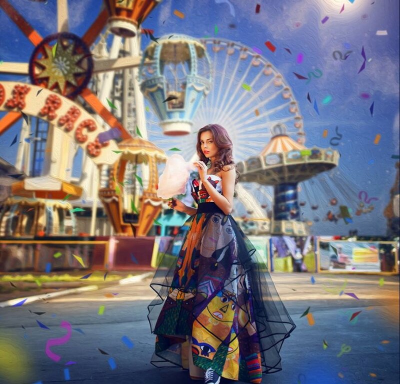 Woman in Colorful Dress — Blue, Festive