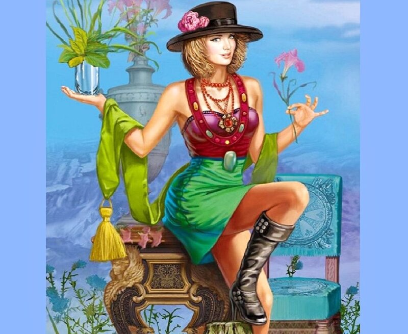 Woman in Colorful Dress — Green, Serene