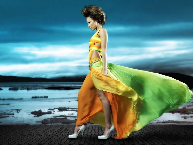 woman in colorful dress on beach