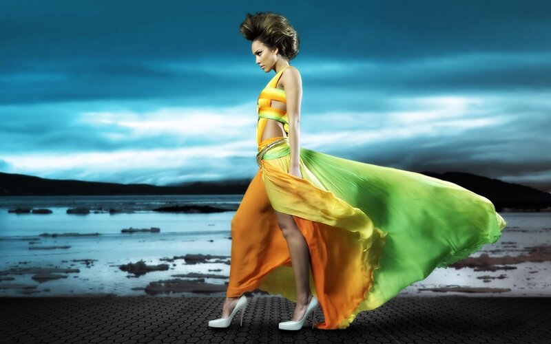 woman in colorful dress on beach