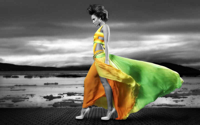 woman in colorful dress on beach