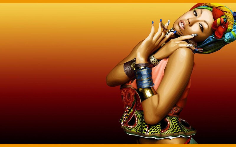 Woman in Colorful Dress — Orange, Dramatic, Digital Art