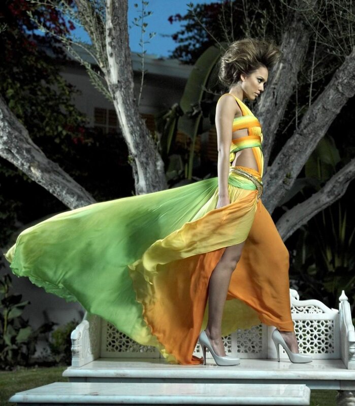 Woman in colorful dress outdoors