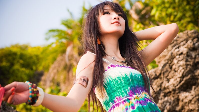 woman in colorful dress outdoors