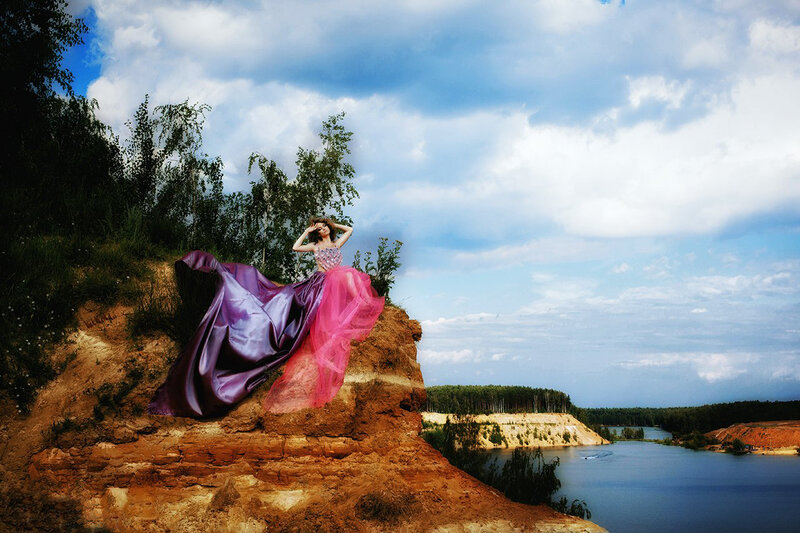 Woman in Colorful Dress — Purple, Dramatic, Afternoon, Photograph