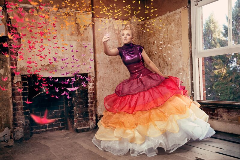 Woman in Colorful Dress — Purple, Dramatic, Afternoon