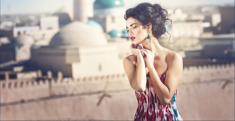Woman in Colorful Dress — Red, Serene