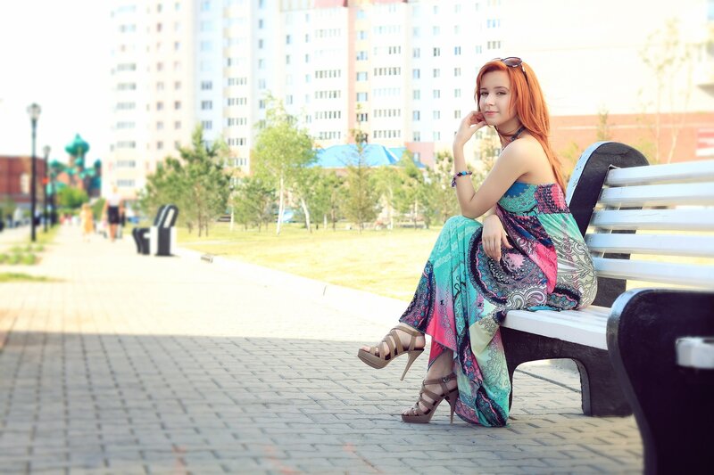 Woman in Colorful Dress — Teal, Calm
