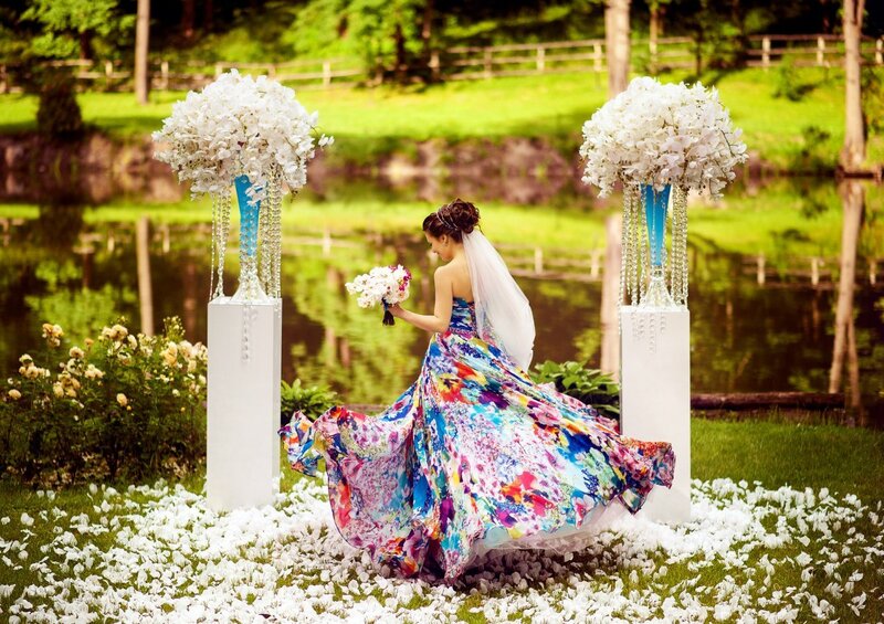 Woman in Colorful Dress — White, Serene