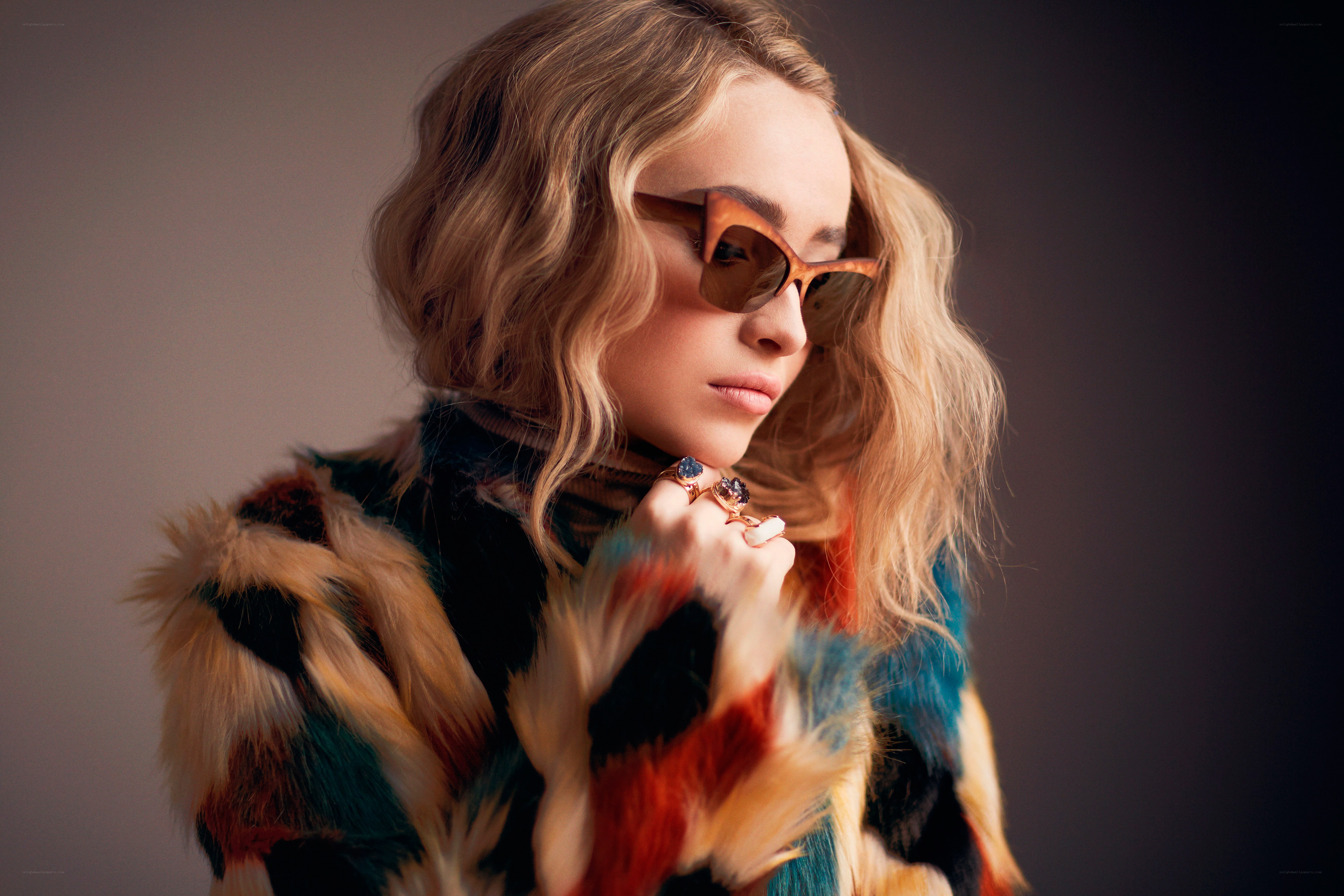 woman in colorful fur coat