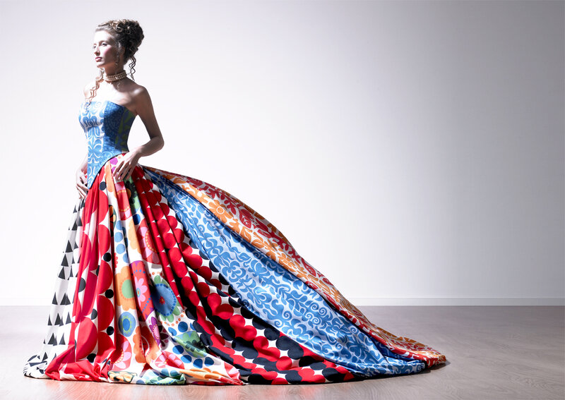 woman in colorful gown