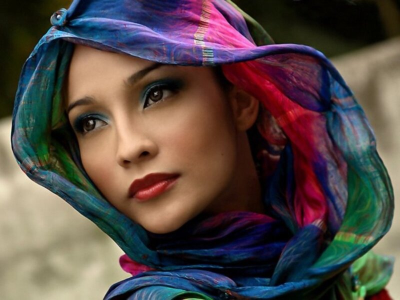 woman in colorful headscarf