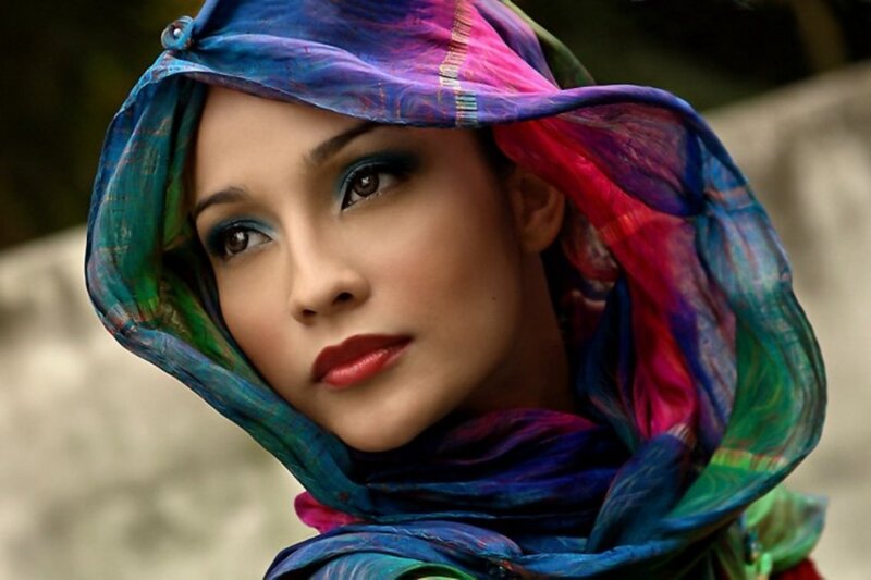 woman in colorful headscarf
