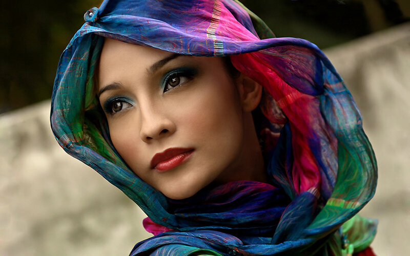 woman in colorful headscarf