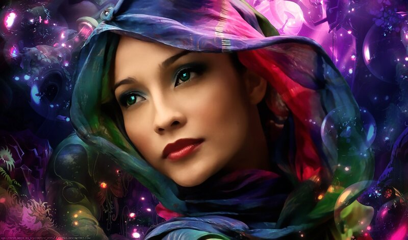 woman in colorful hood