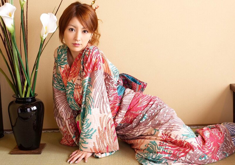 Woman in colorful kimono