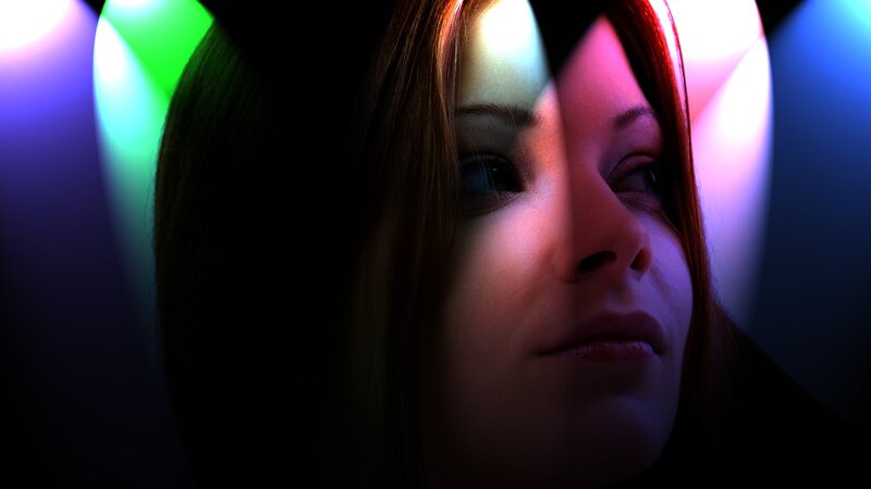 woman in colorful lighting