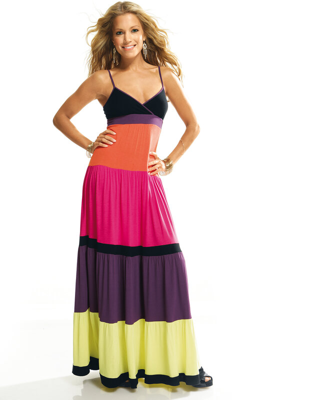 woman in colorful maxi dress