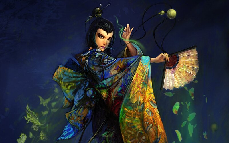 Woman in Colorful Robe — Blue, Dramatic