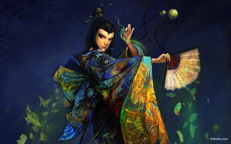 Woman in Colorful Robe — Blue