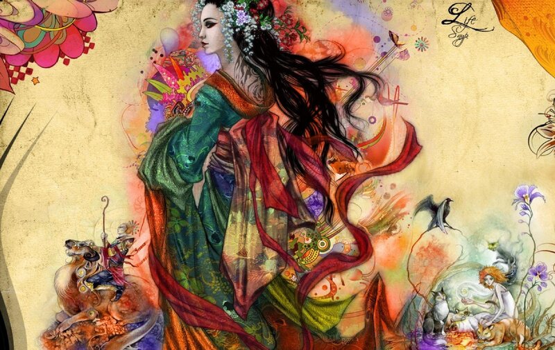 Woman in Colorful Robe — Green