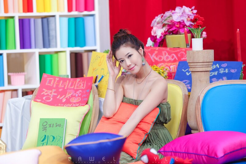 woman in colorful room