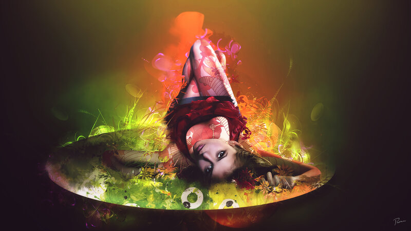Woman in Colorful Scene