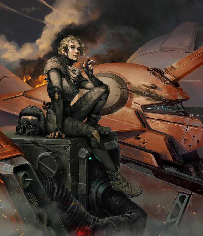 Woman in Combat Gear — Gray, Dramatic