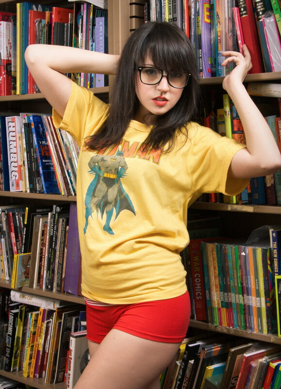 Woman in comic book store