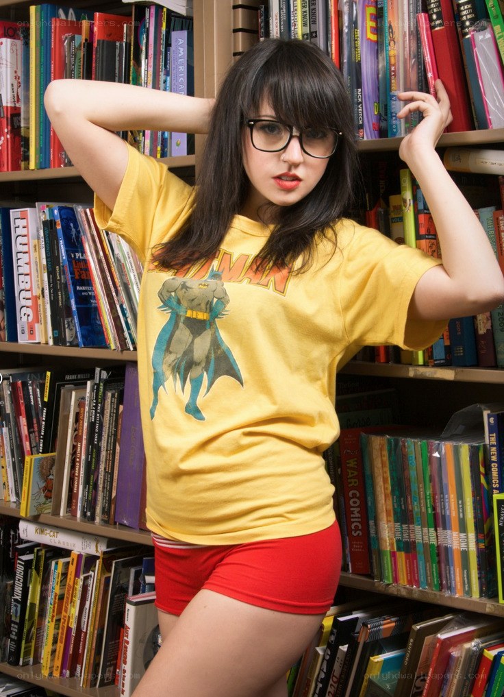 Woman in comic book store
