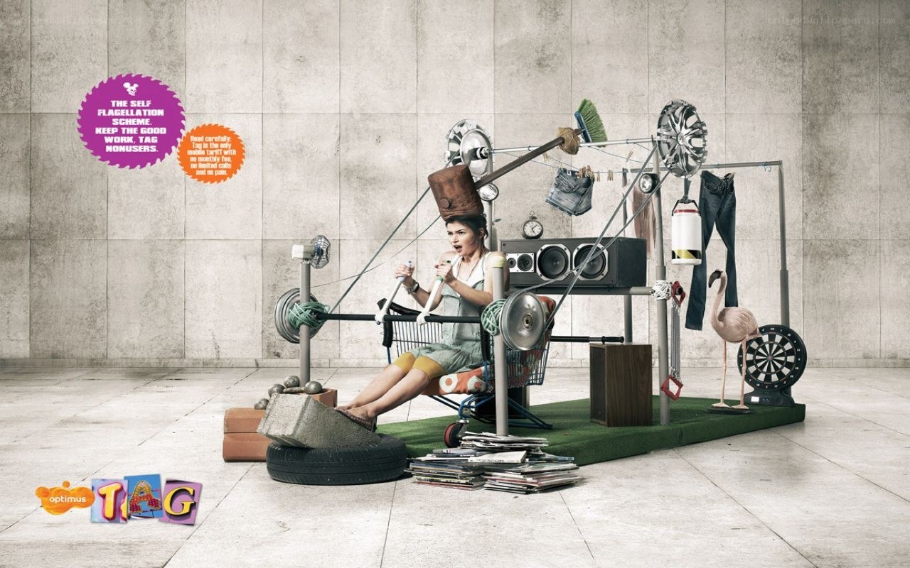woman in complex contraption