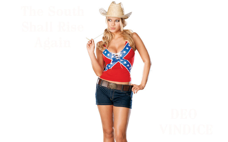 woman in confederate flag top