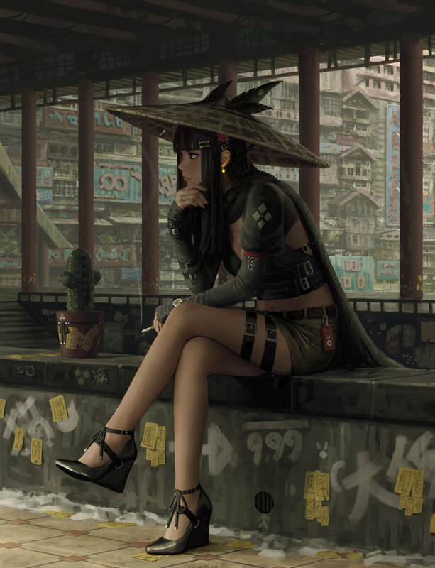 Woman in Conical Hat — Gray