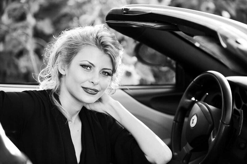 woman in convertible car