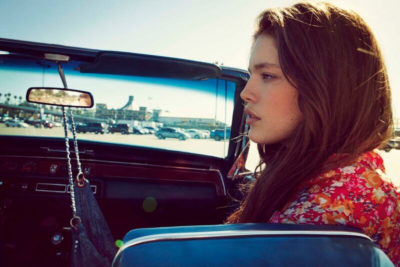 woman in convertible car